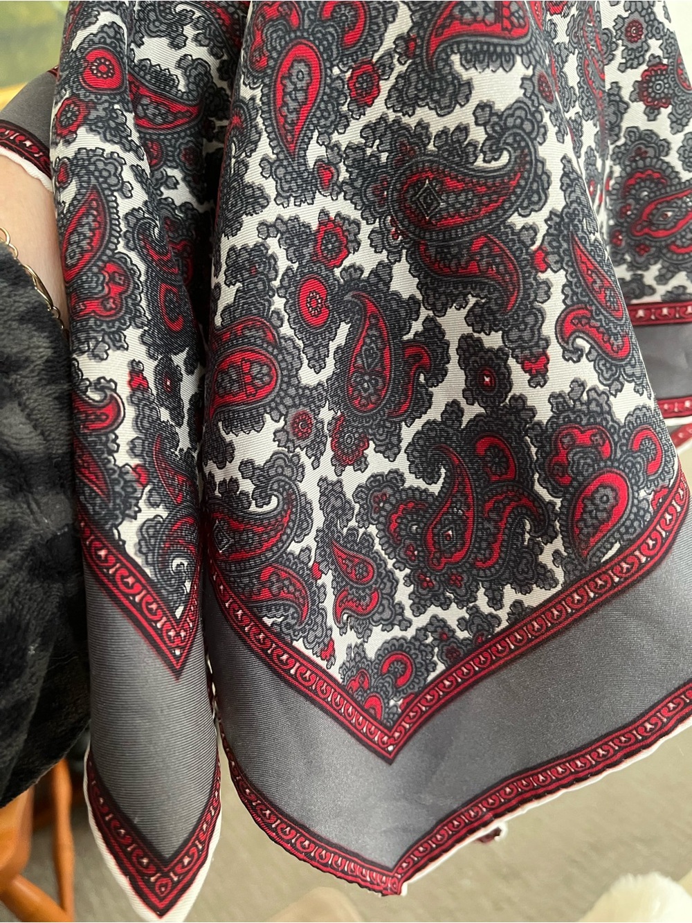 Gorgeous Silk Paisley Print Women's Scarf- Burgundy, Black & White!